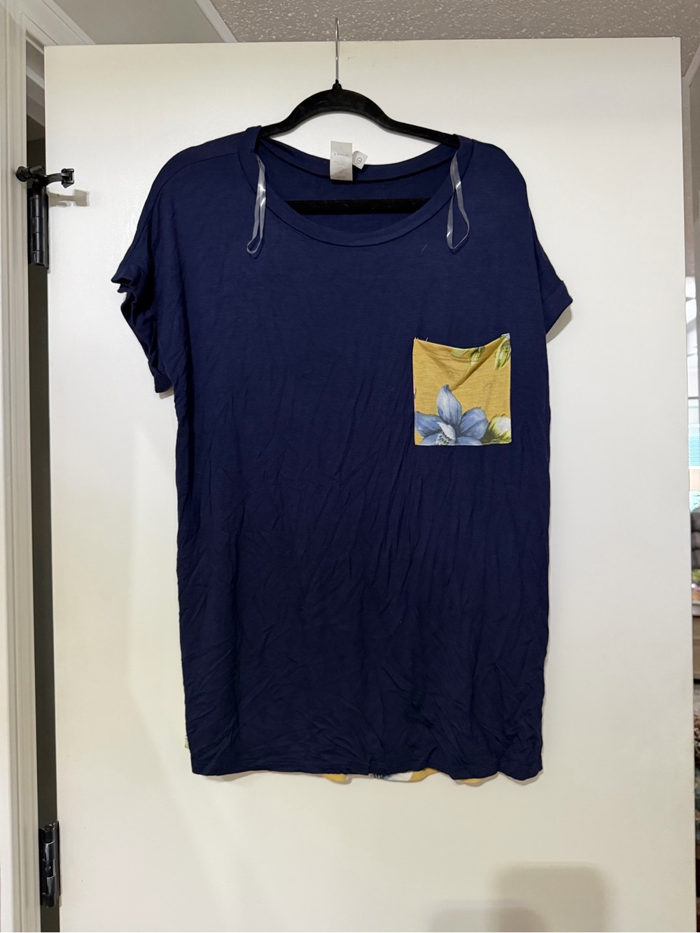 Honeyme Navy Tee with Yellow Floral Pocket